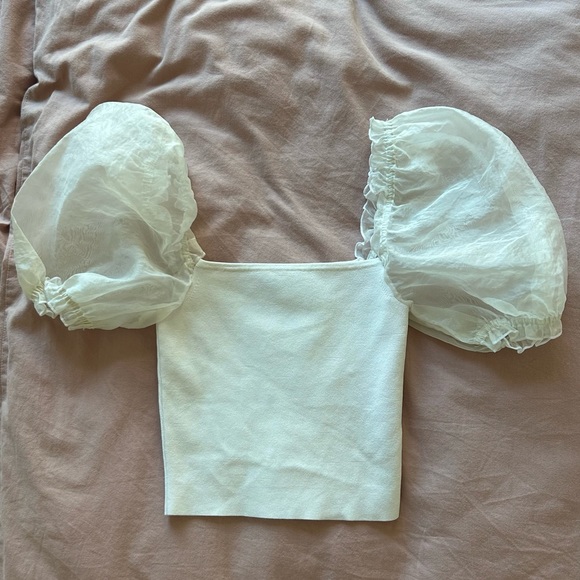 🤍 Aritzia Sheer Puff-Sleeve Crop Top - Picture 4 of 7